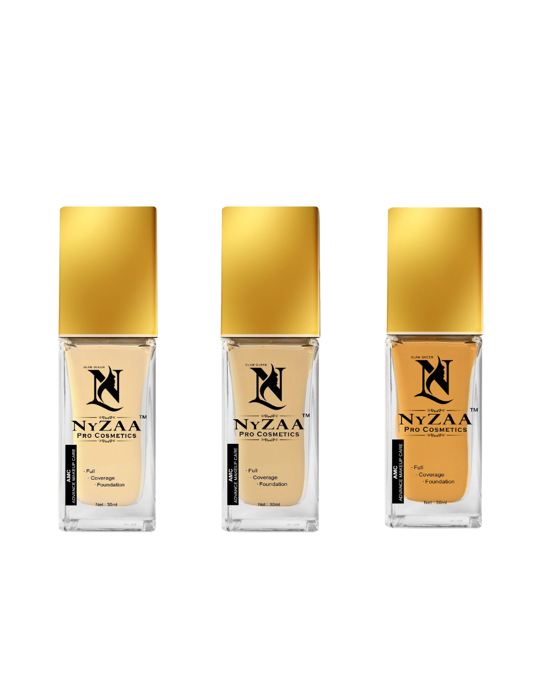 NyZAA HD Foundation COMBO- 3 shades for fair, medium, and deep skin tones